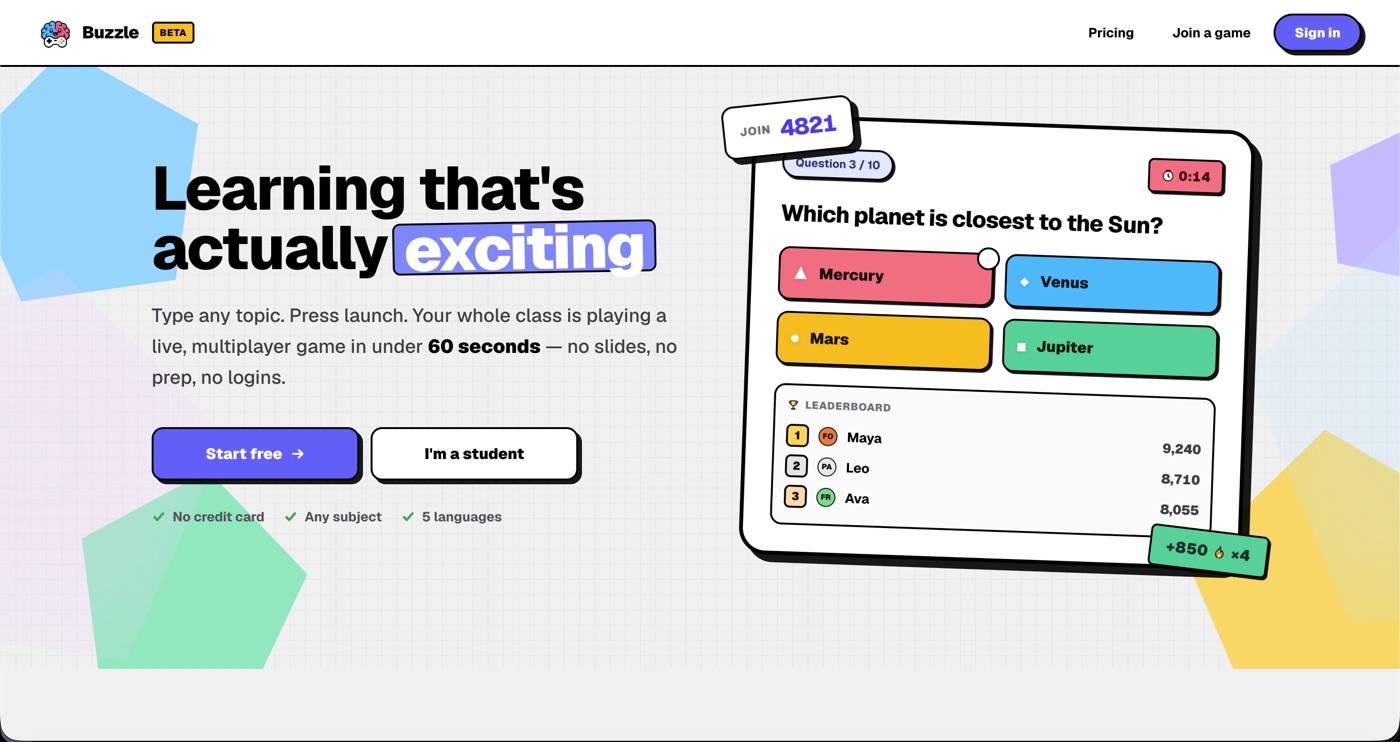 Buzzle landing page