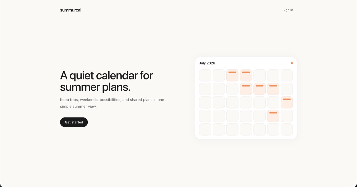 Summurcal landing page